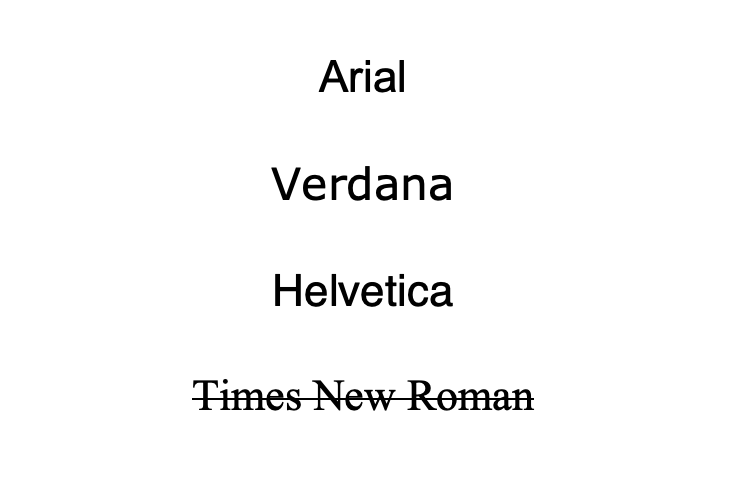 Times New Roman'ın bir Serif yazı tipi örneğinin üstündeki Sans Serif yazı tipi örnekleri.