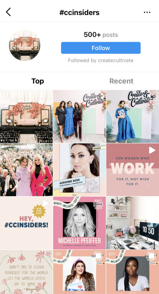 uma visão do feed da hashtag #ccinsider no Instagram