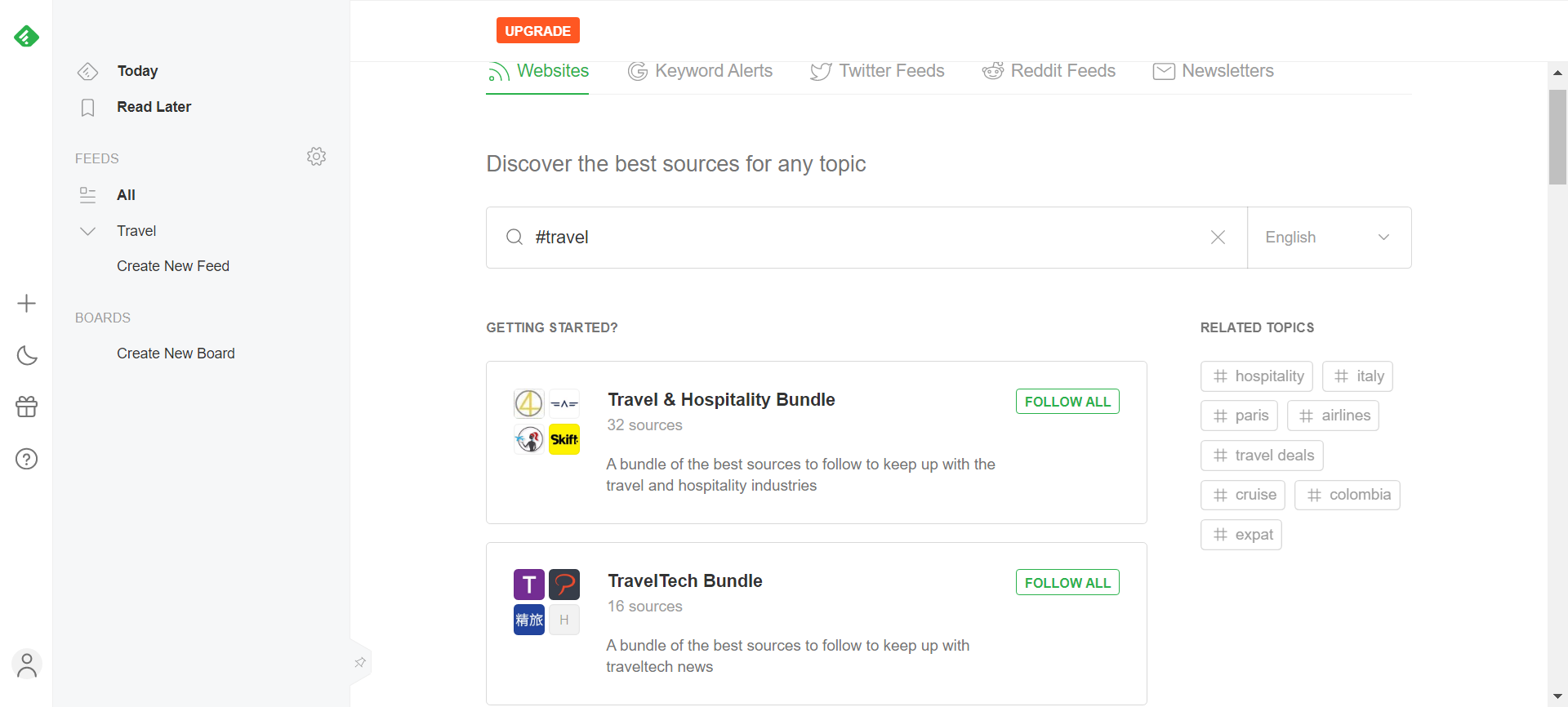 Schermata di Feedly Post del blog "20 strumenti di marketing sui social media indispensabili".