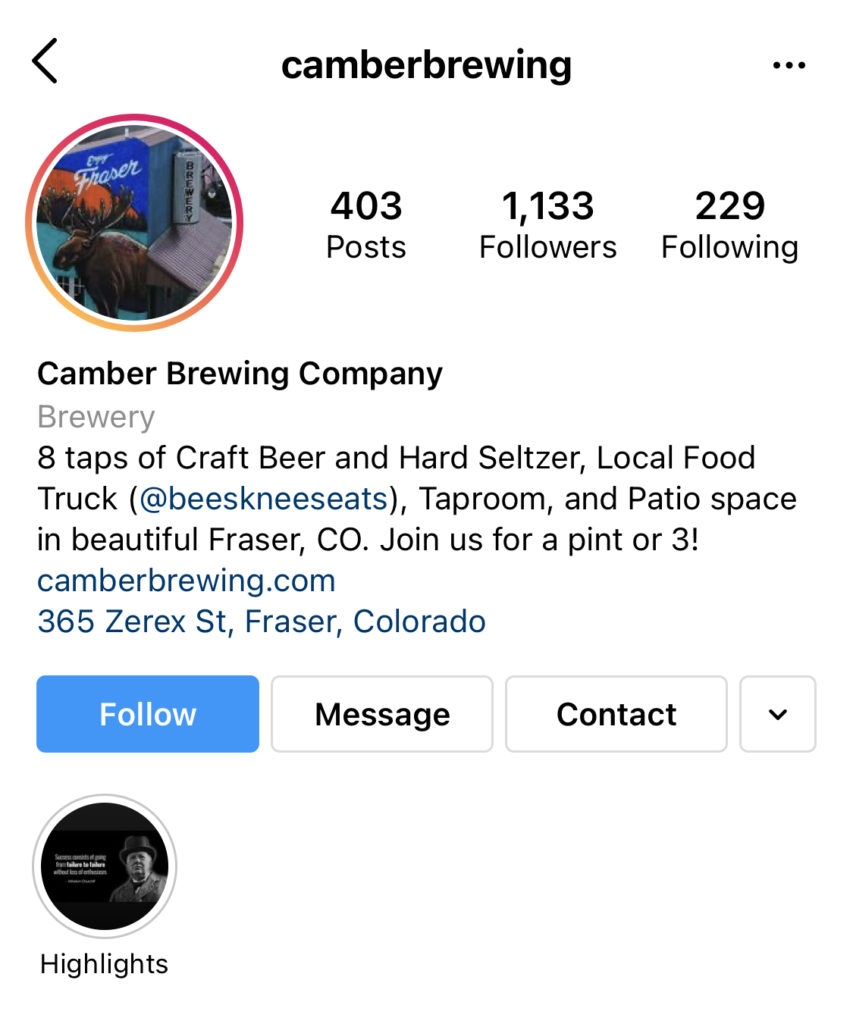 Camber Brewing Instagram-Profil