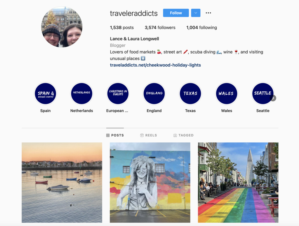 Captura de tela da conta do Instagram Travel Addicts