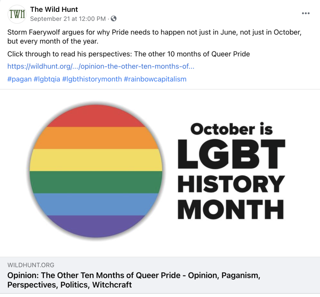 Captura de tela da postagem do blog da data de marketing de outubro para o mês da história LGBT