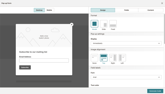 MailChimp 弹出表单