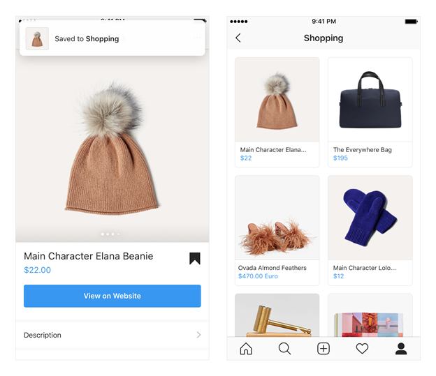 คุณลักษณะการช็อปปิ้งของ Instagram