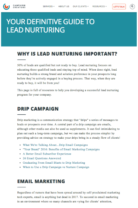 esempio di pagina di lead nurturing-pillar