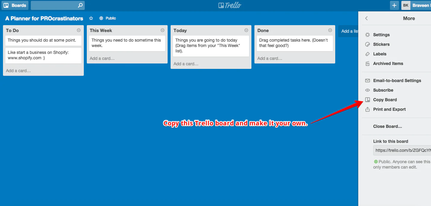 trello board template for procrastinators