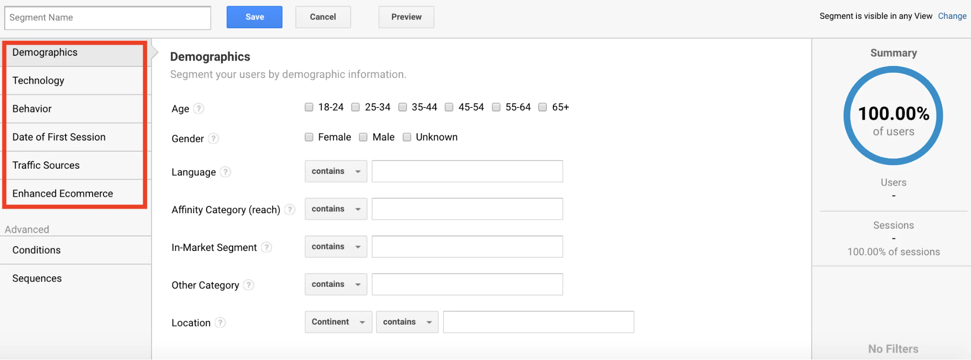 Proste segmenty Google Analytics