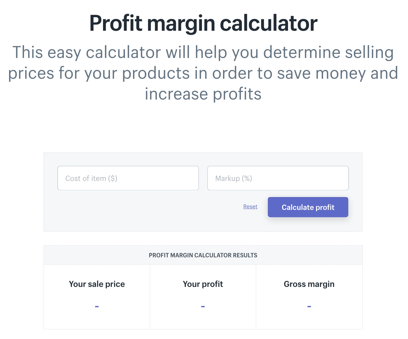 Shopify calcolatore del margine di profitto