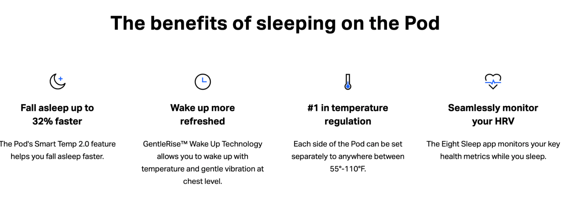 Eight Sleep focuses on benefits over features in their copywriting.