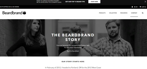 Captură de ecran a site-ului web și branding-ului Beardbrand.