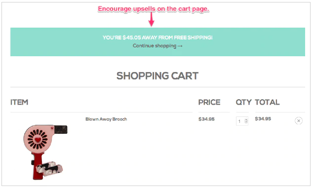 Screenshot of shopping cart offering free shipping