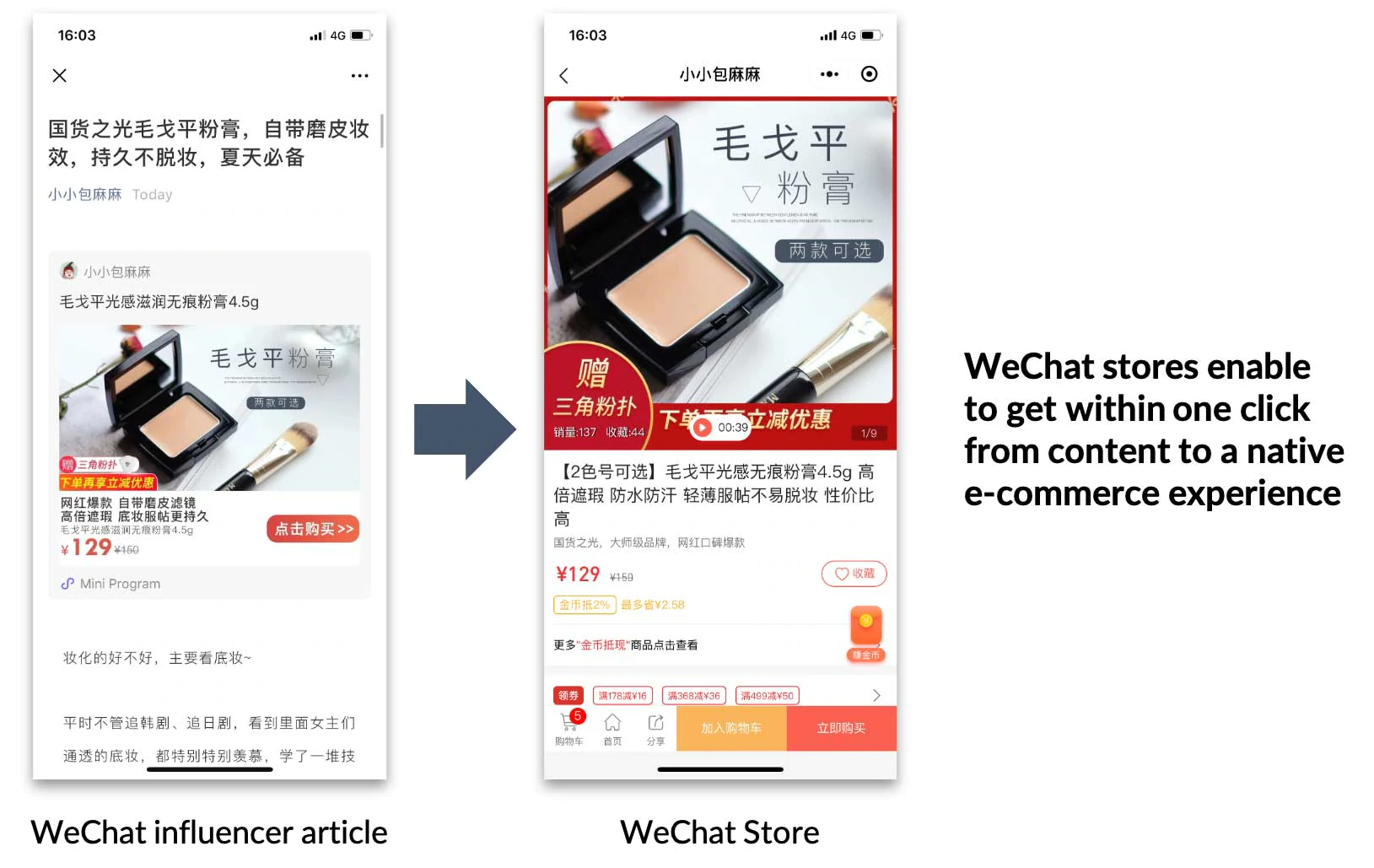 Les magasins WeChat permettent aux utilisateurs de passer de manière transparente du contenu à l'expérience de commerce électronique