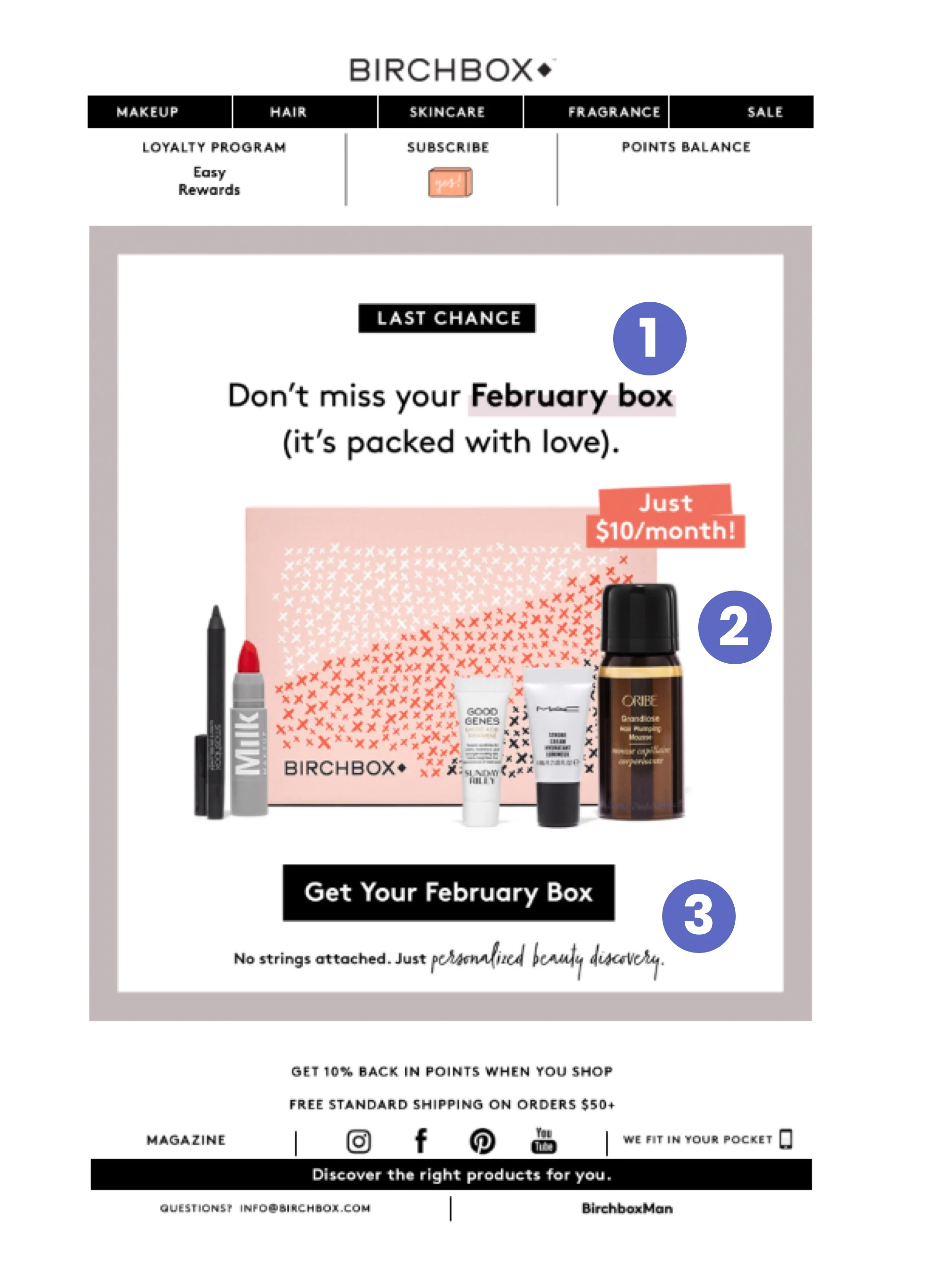 Un exemple de marketing par e-mail de commerce électronique de Birchbox