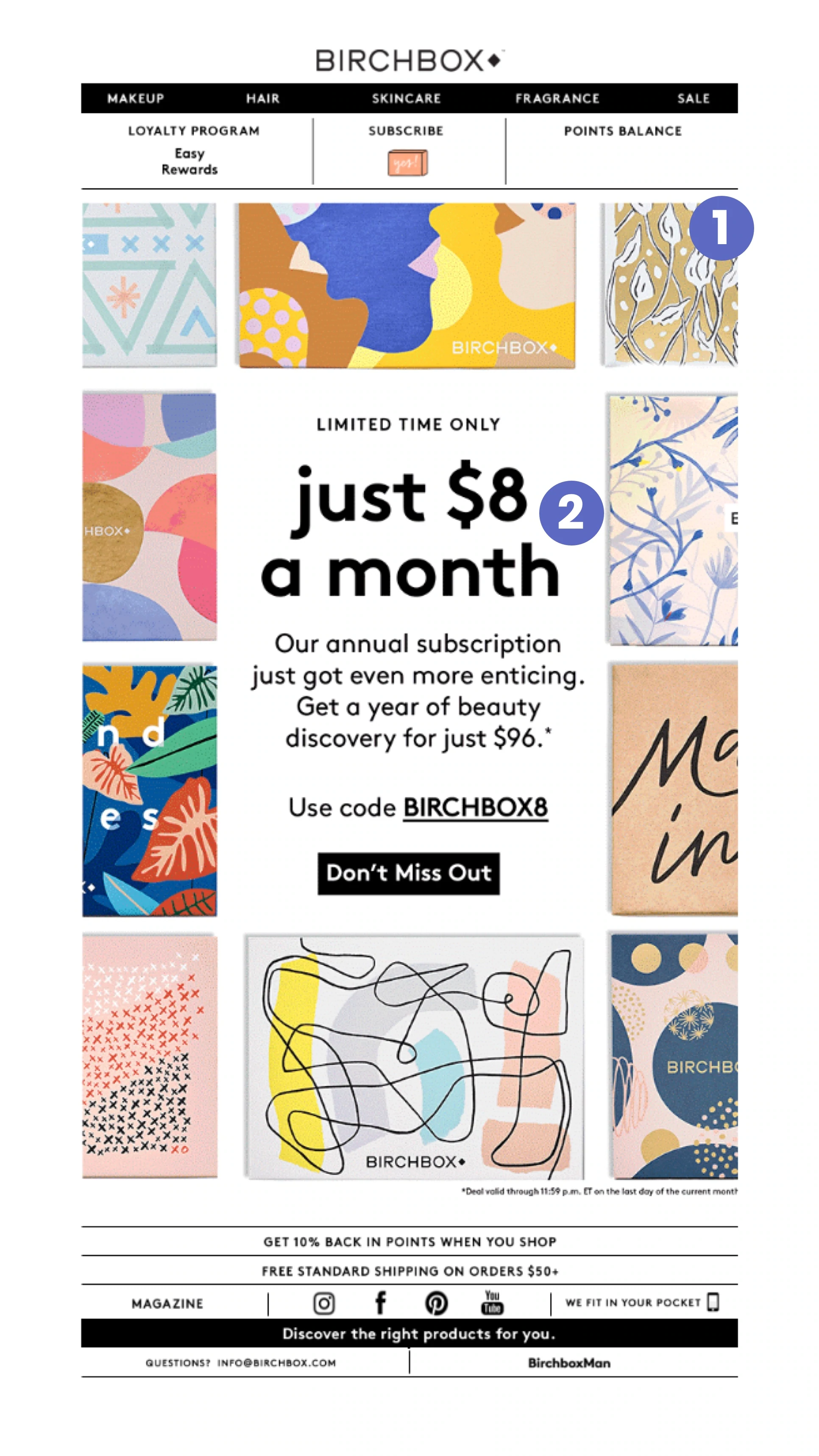 An ecommerce email marketing example from Birchbox