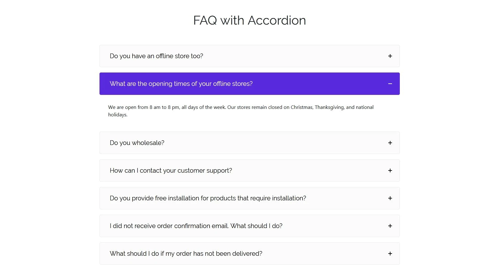 Ausgefallene FAQ Shopify App