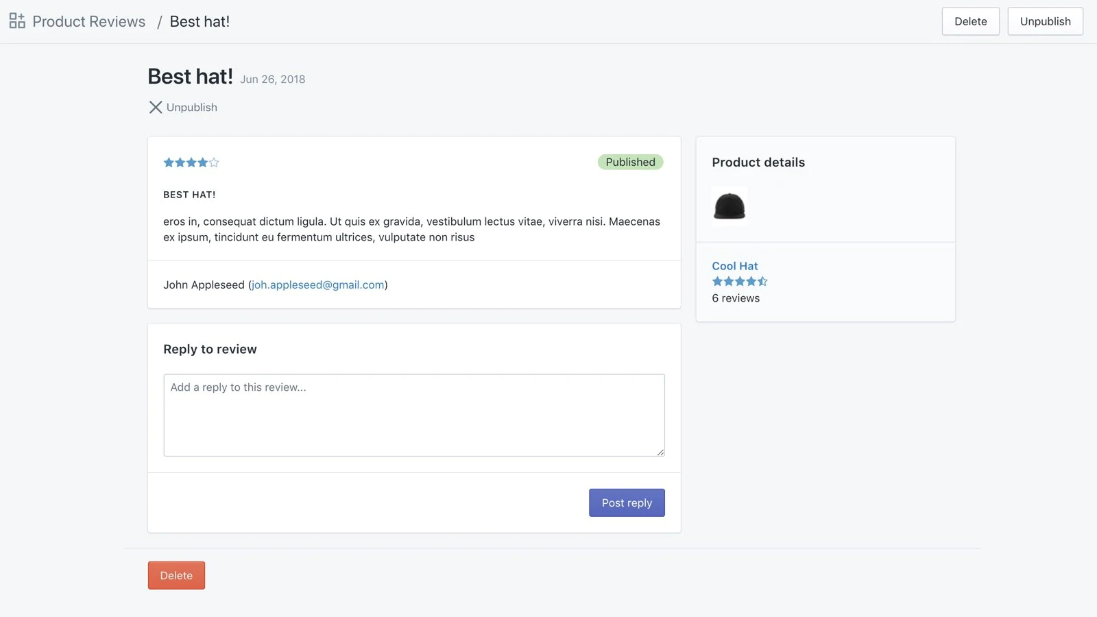 Produktbewertungen Kostenlose Shopify-App