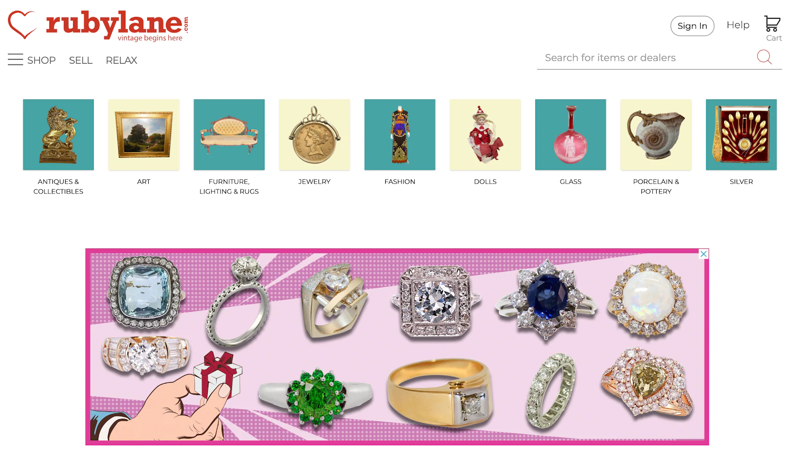 Site de vendas Ruby Lane