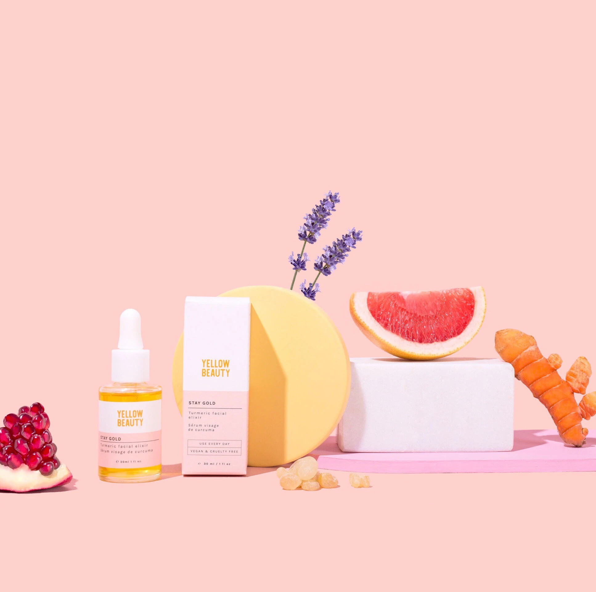 Une sélection de produits de soin naturels de Yellow Beauty, végétaliens et sans cruauté.