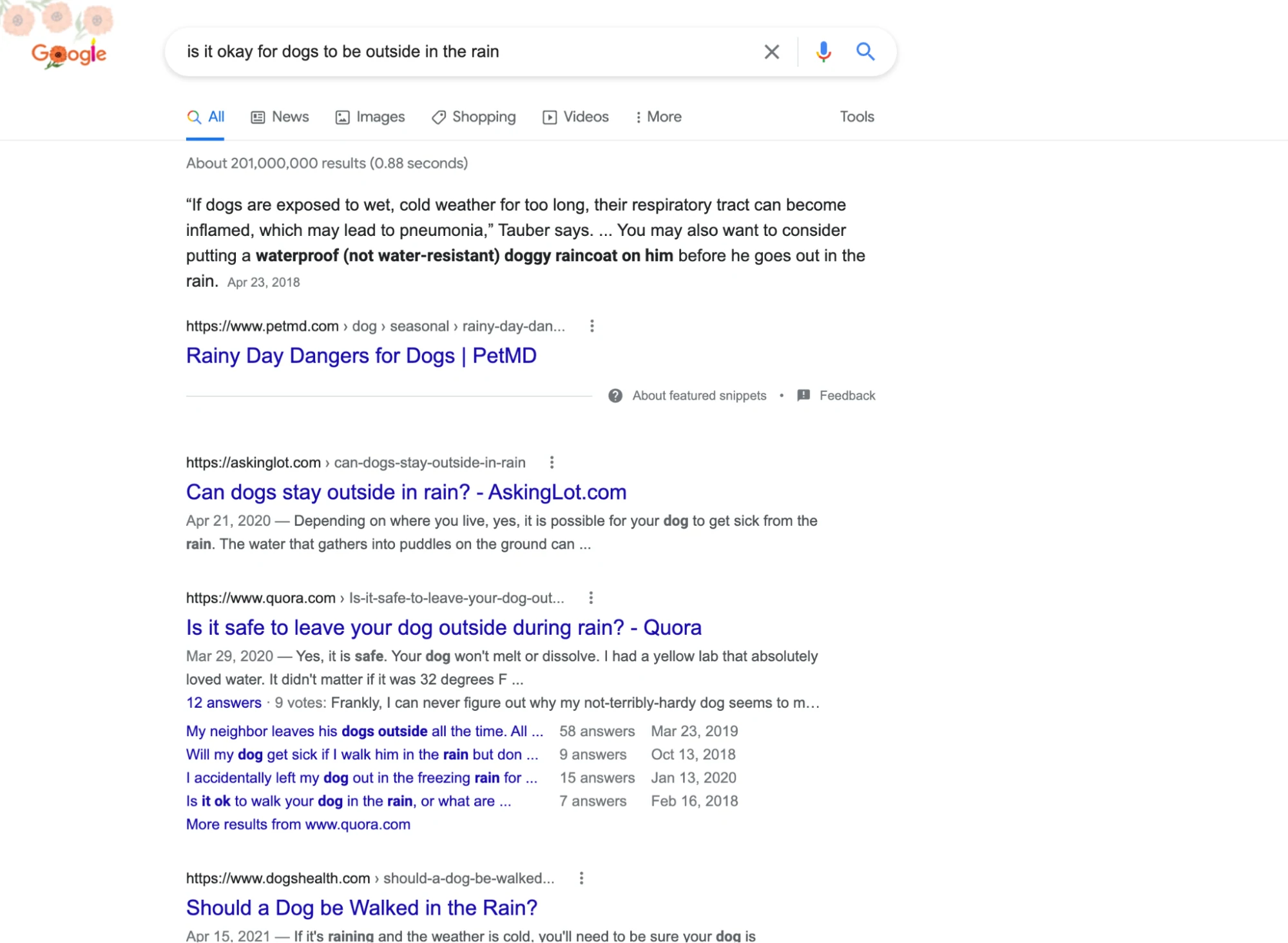 exemple de serp informatif avec extrait en vedette