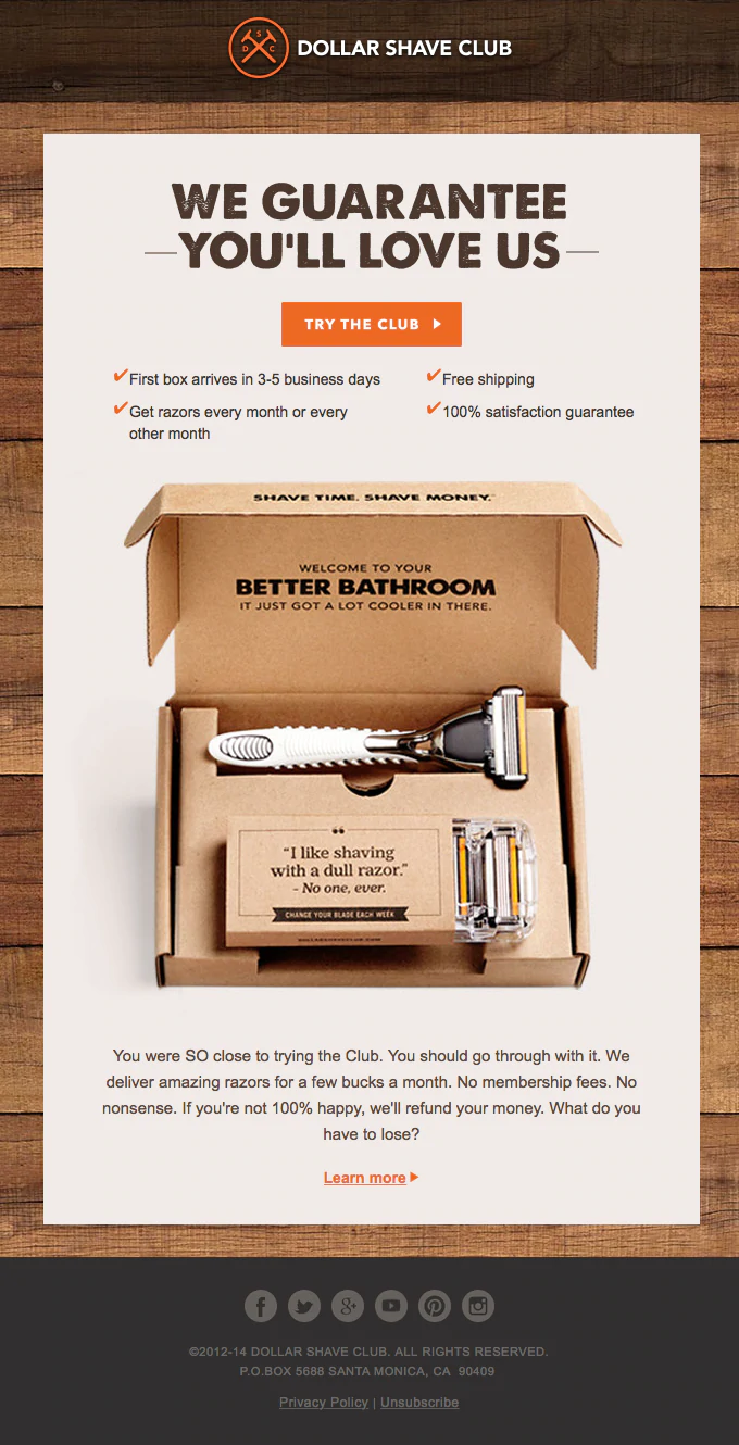 E-Mail zur Wiederherstellung des Warenkorbs von Dollar Shave Club