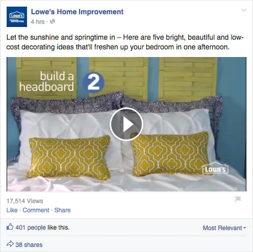 6. Video Content With A Lot Of Value By Lowes On Facebook