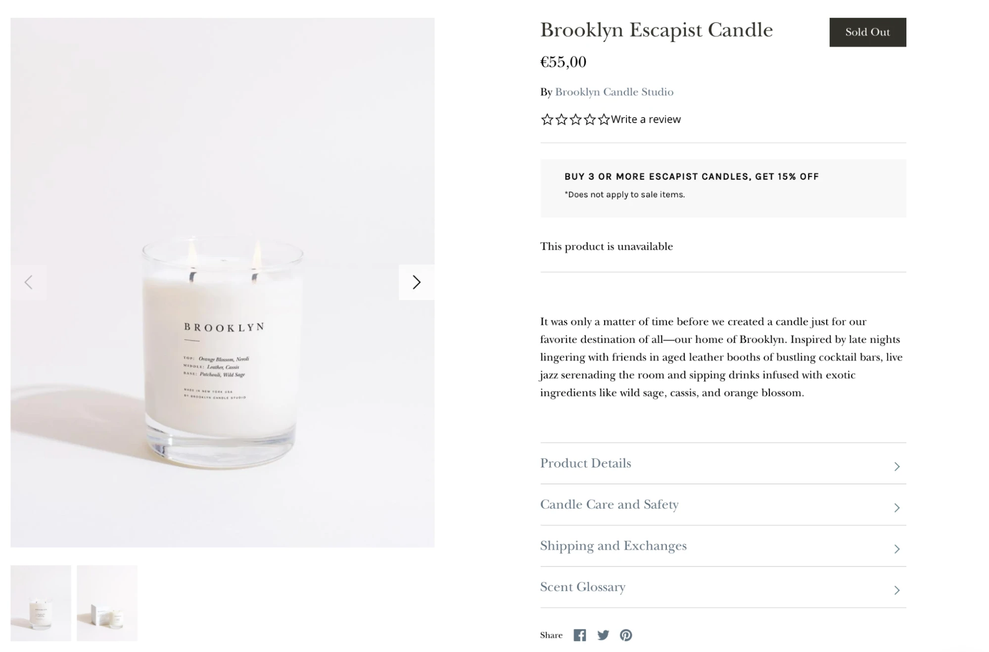 O Brooklyn Candle Studio abriu uma loja Shopify para acompanhar suas listagens no Etsy.