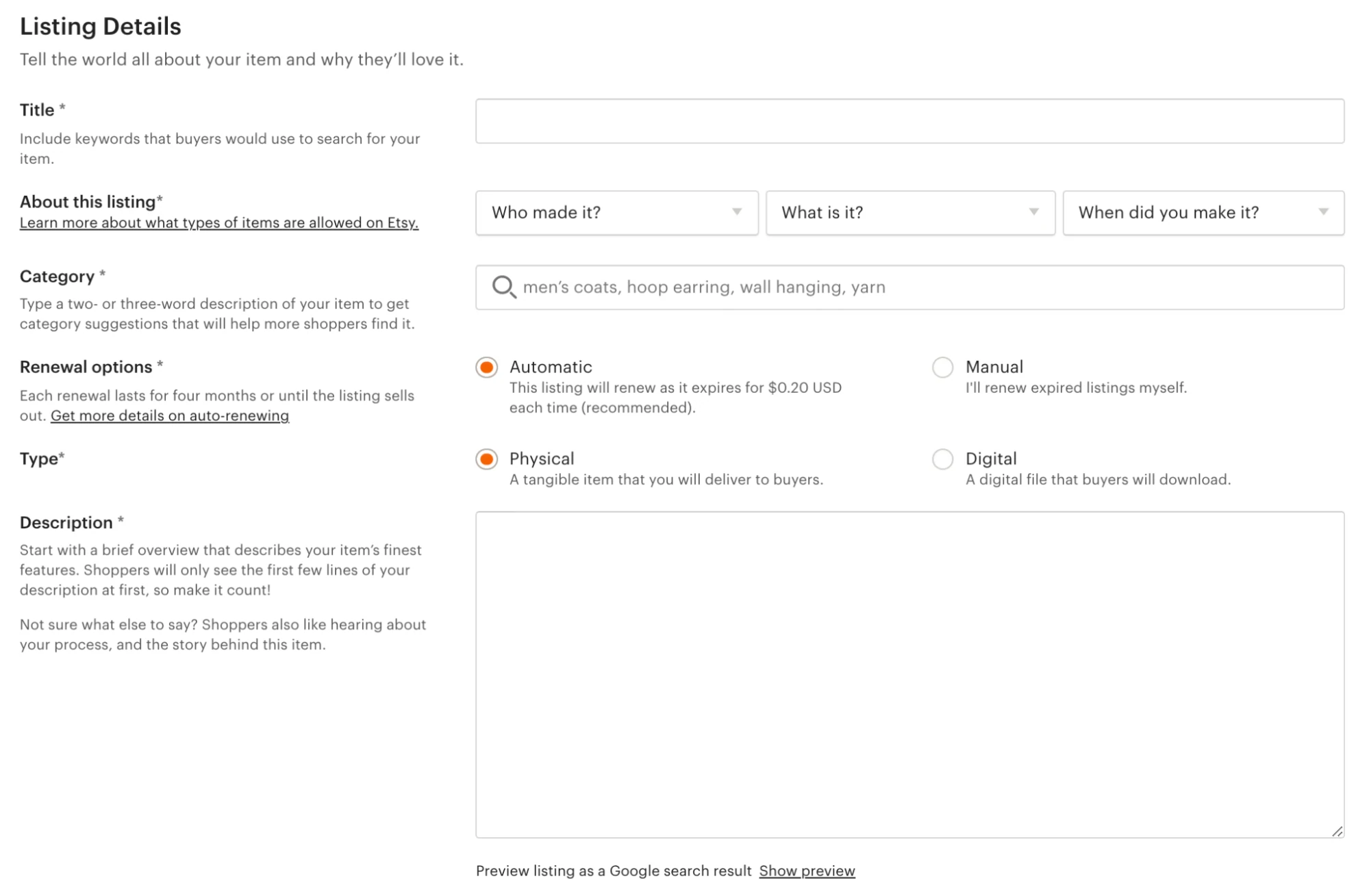 Compartilhe detalhes sobre seu produto em sua listagem Etsy.