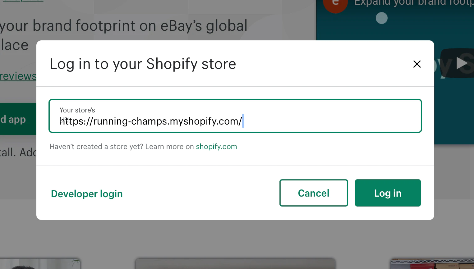 shopify masuk toko dari aplikasi ebay