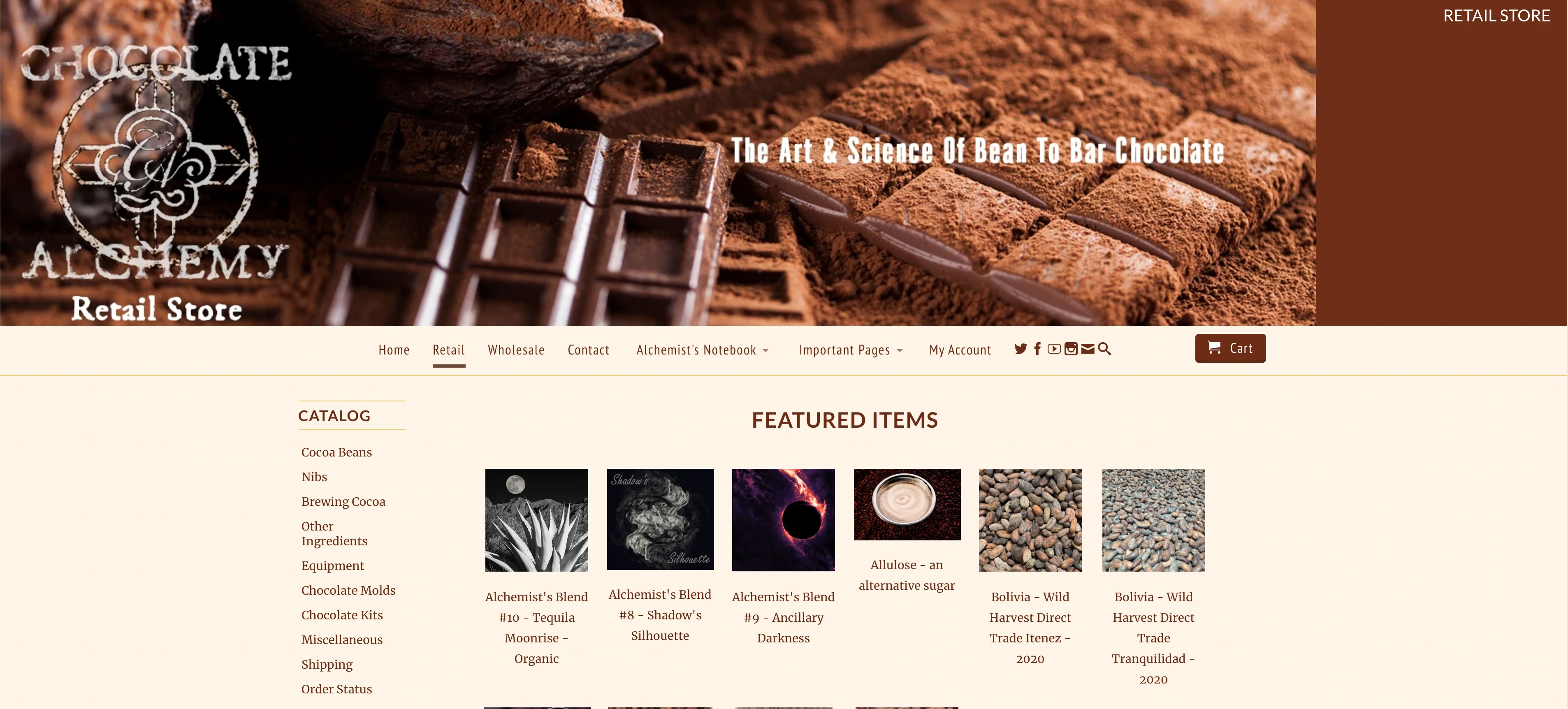 Captura de tela da loja online da Chocolate Alchemy.