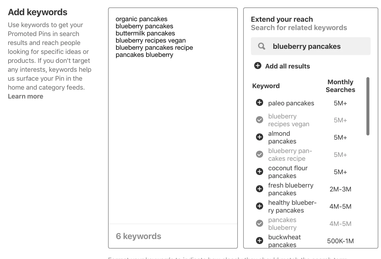 contoh kata kunci iklan pinterest