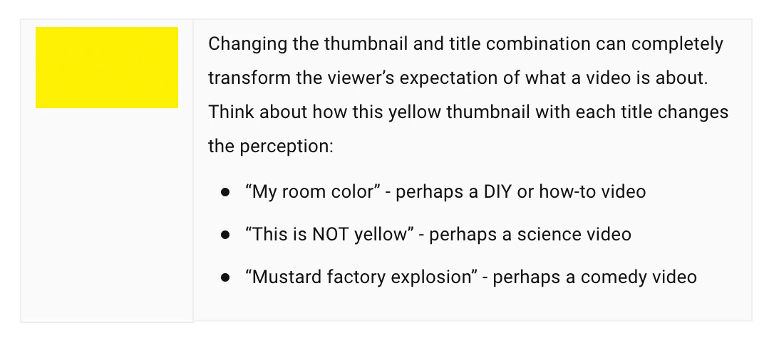 Un exemple fourni par YouTube montrant comment votre vignette et votre titre peuvent fonctionner ensemble pour stimuler le référencement