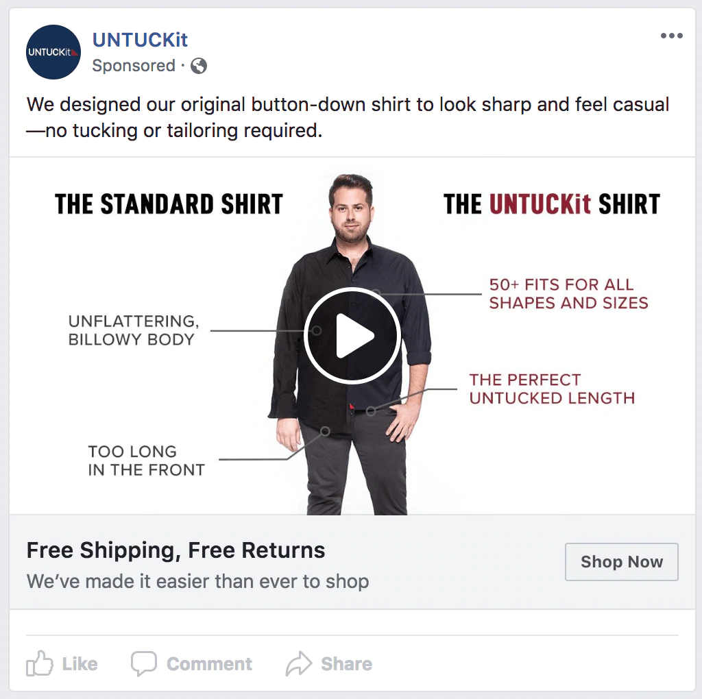 une publicité facebook de untuckit