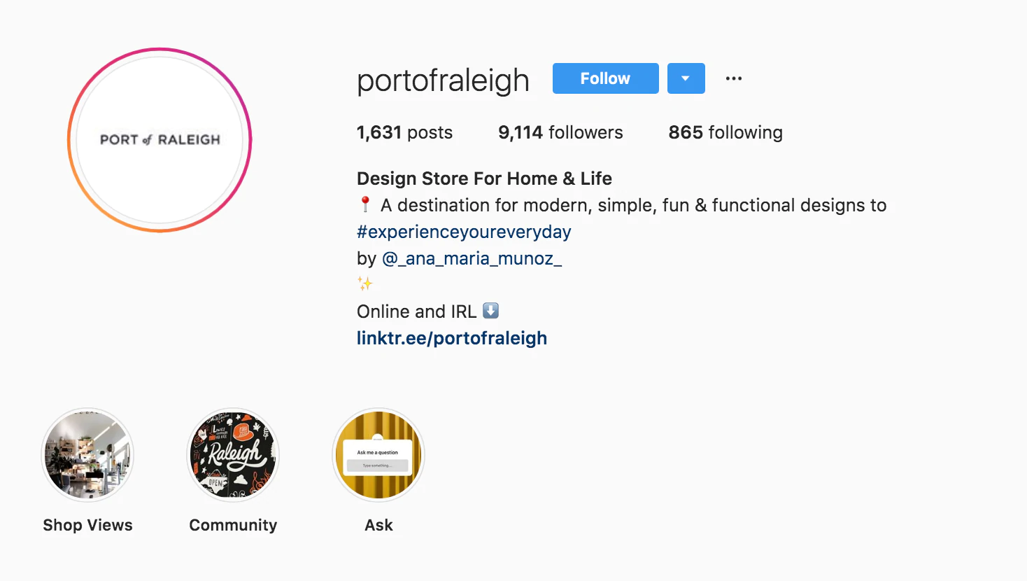 Porto di Raleigh Instagram Bio