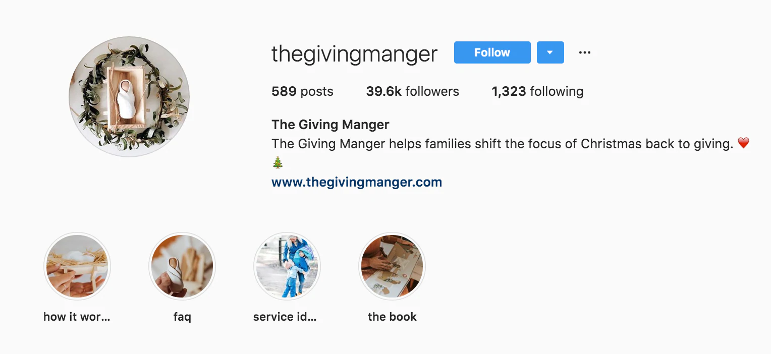 La biografia di Instagram di The Giving Manger