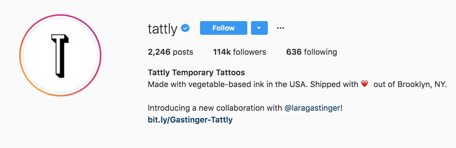 Esempio di biografia su Instagram tattly