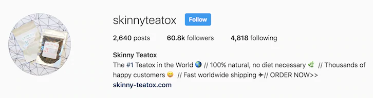 Biografia di Instagram di Teatox magra