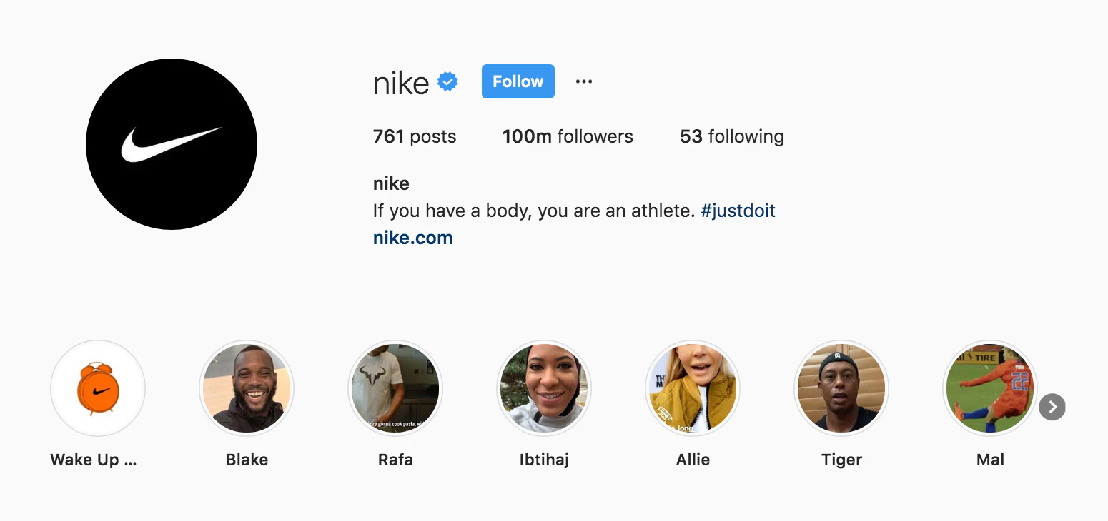 Biografia Instagram di Nike