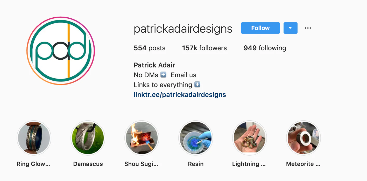 Biografia di Instagram di Patrick Adair