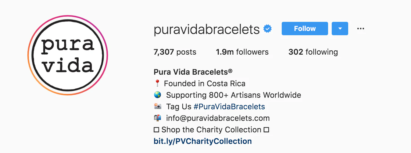 PureVida Bracciali Instagram Bio