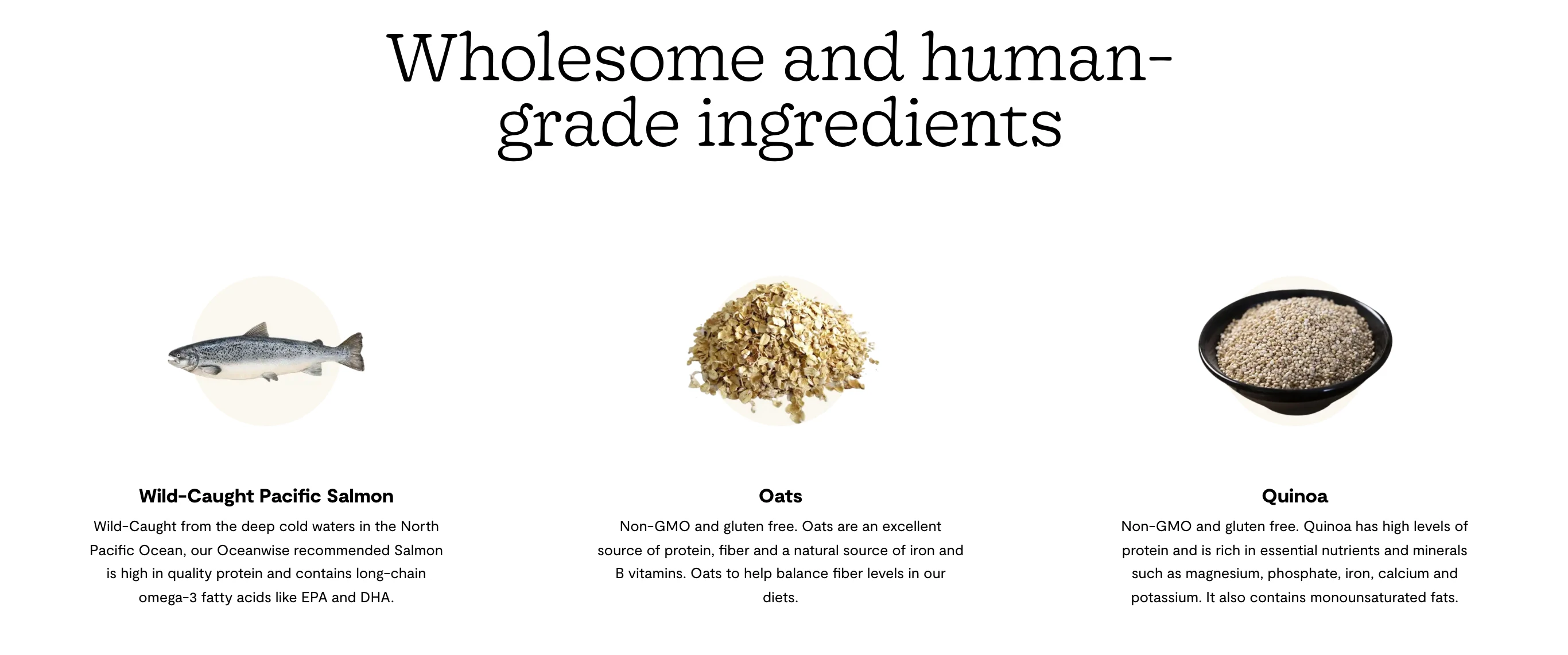 Uma captura de tela do site da Open Farm que fala sobre o ingrediente que coloca em sua comida para animais de estimação