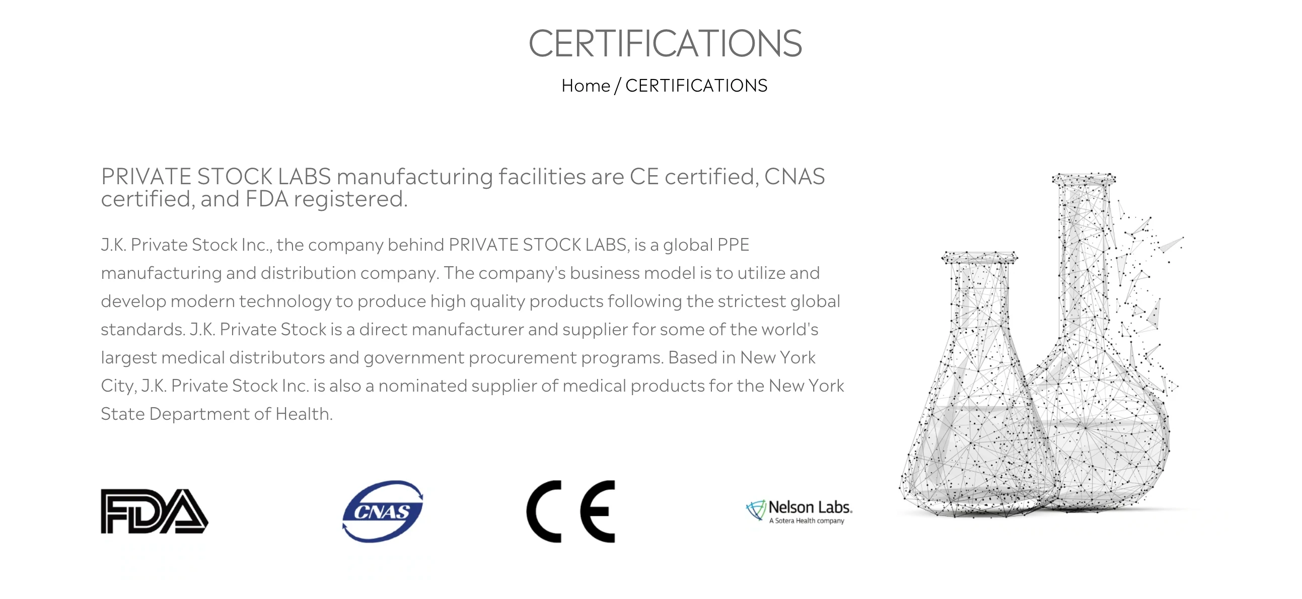 Uma captura de tela da página de Certificações do Private Stock Lab