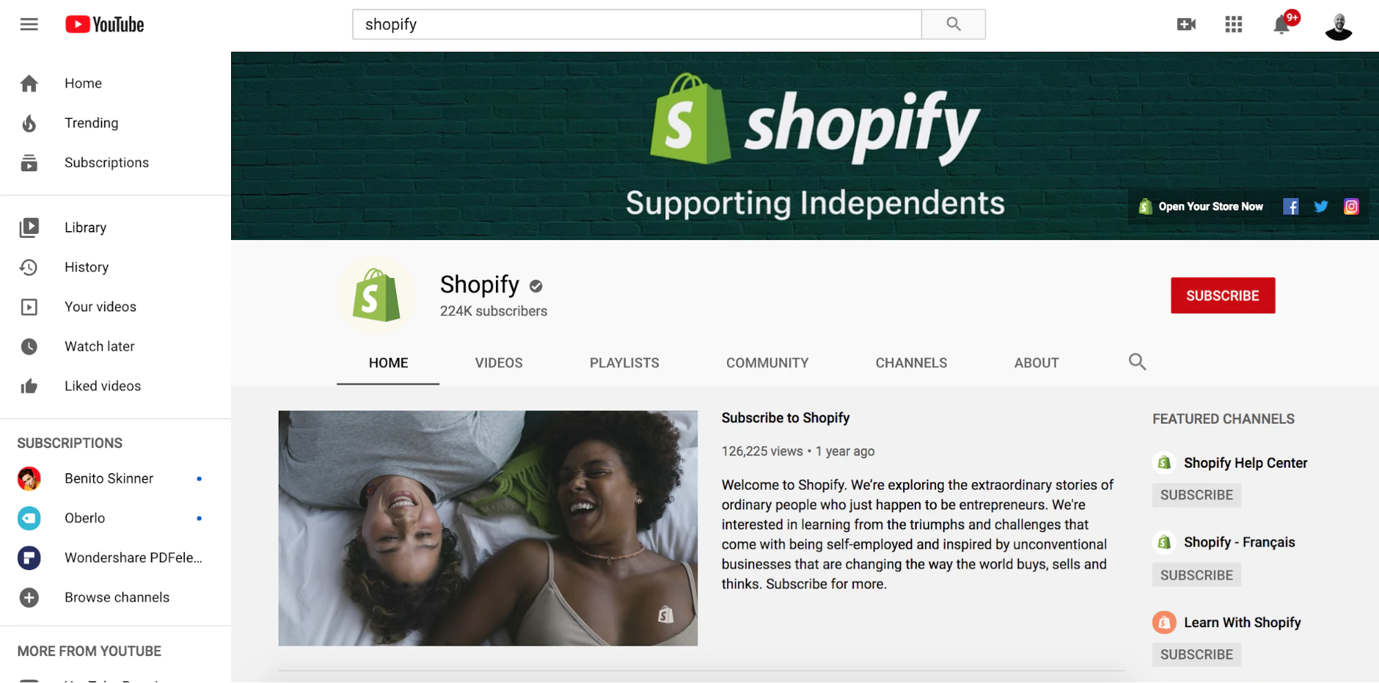 Shopify YouTube 频道