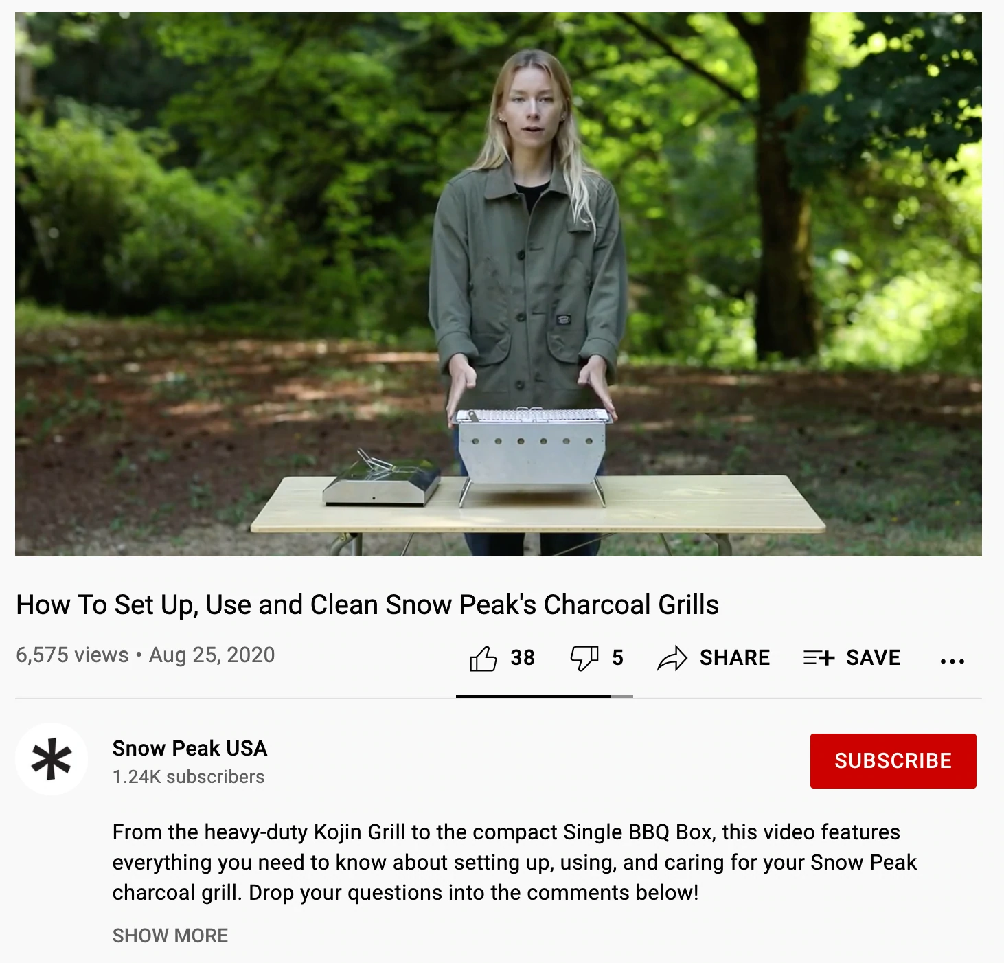 Saluran YouTube, Snow Peak USA, contoh video tutorial produk merek