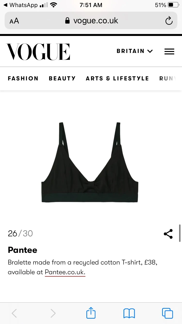 Screenshot of a Pantee bralette on the voque mobile site