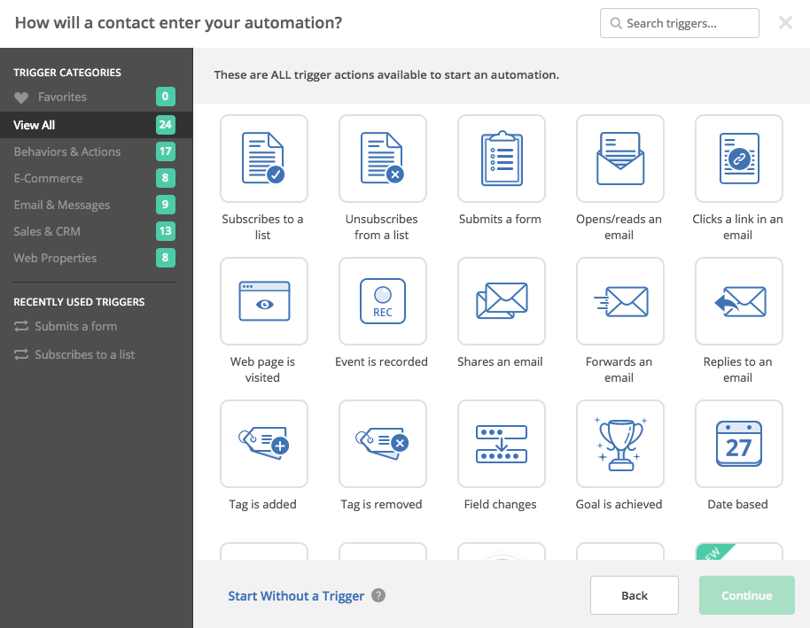 ทริกเกอร์อัตโนมัติของ ActiveCampaign เริ่มต้น