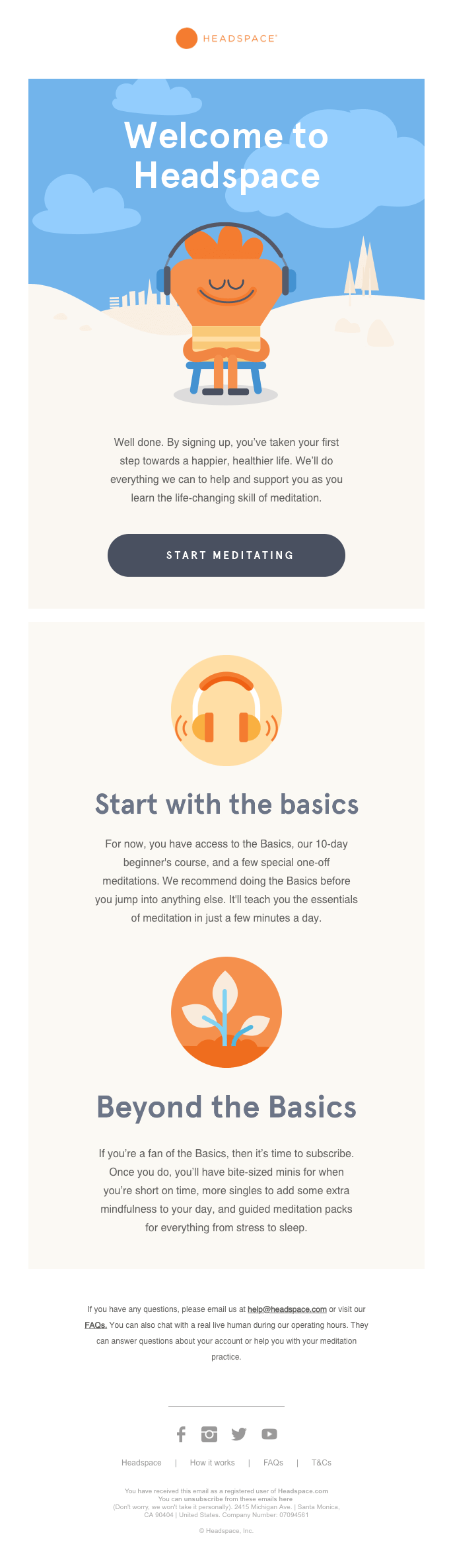 Email di benvenuto di Headspace