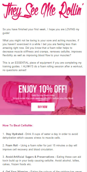 exemplo de e-mail marketing de kayla itsines