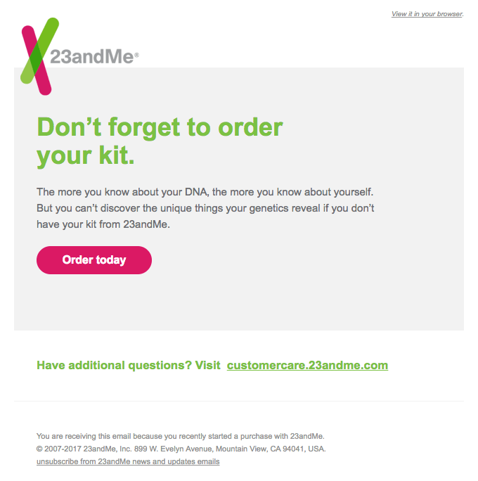 23andMe 버려진 장바구니 이메일