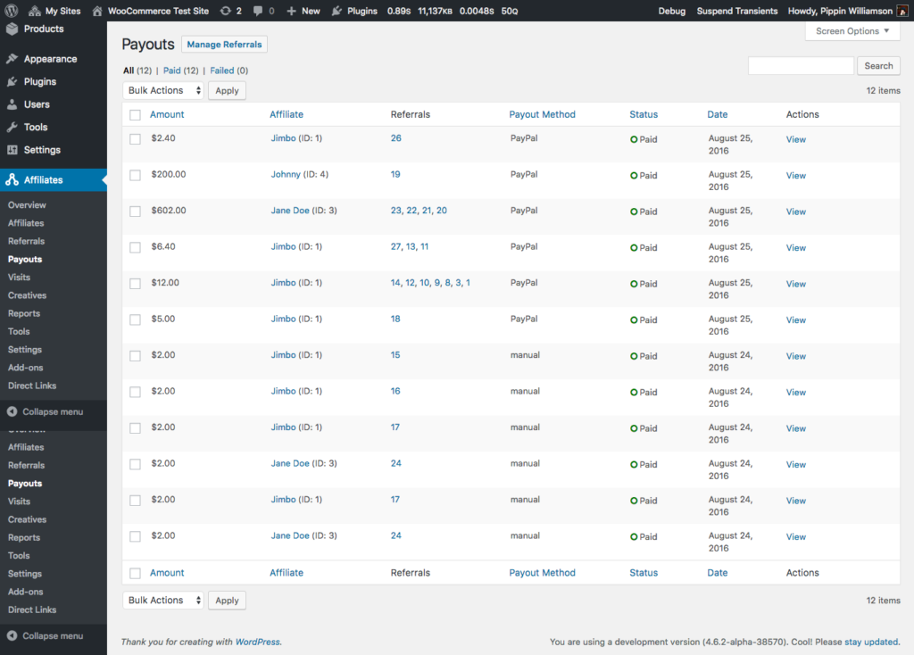 Payout logs