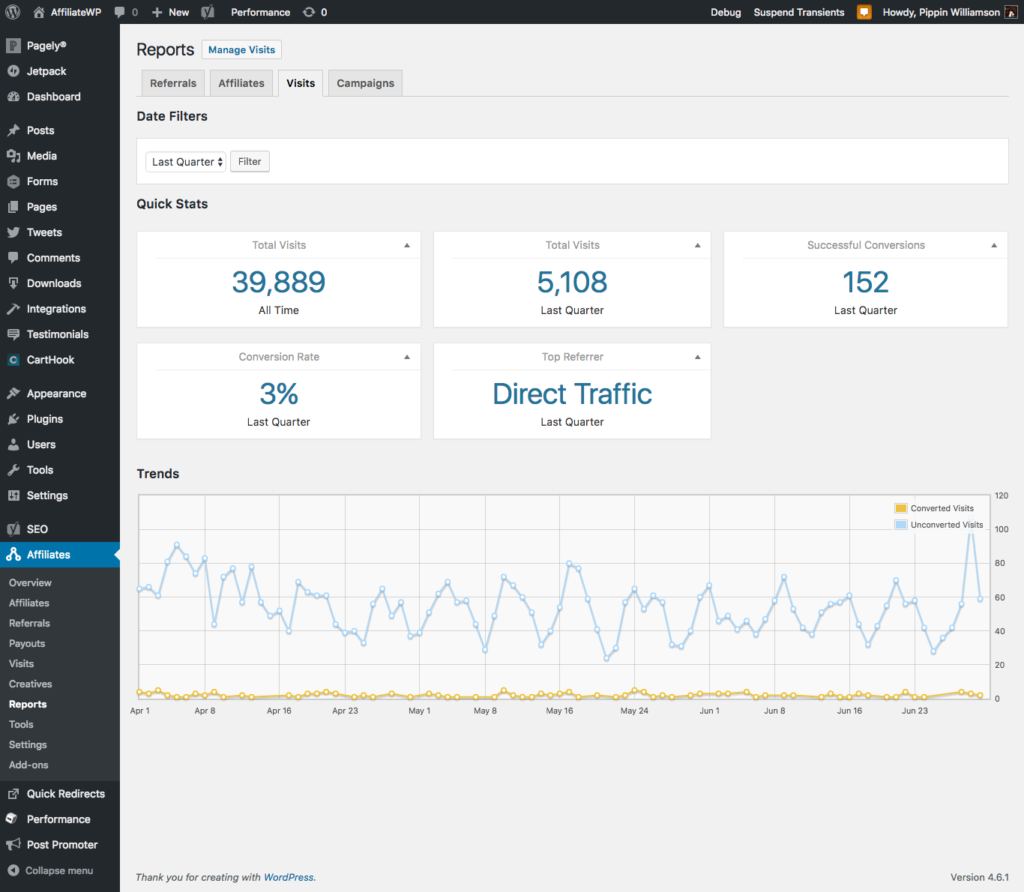 AffiliateWP Visit Reports
